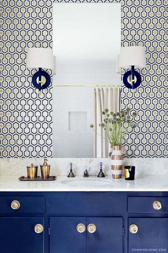 Hicks Hexagon Wallpaper Blue Bathroom