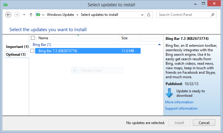 How Can I Stop Bing Bar From Showing Up In Windows Update