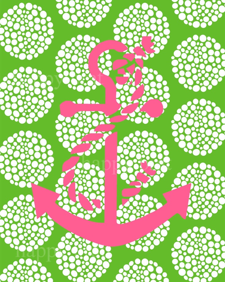 Nautical Decor Preppy Pink And Green Modern Anchor Print X