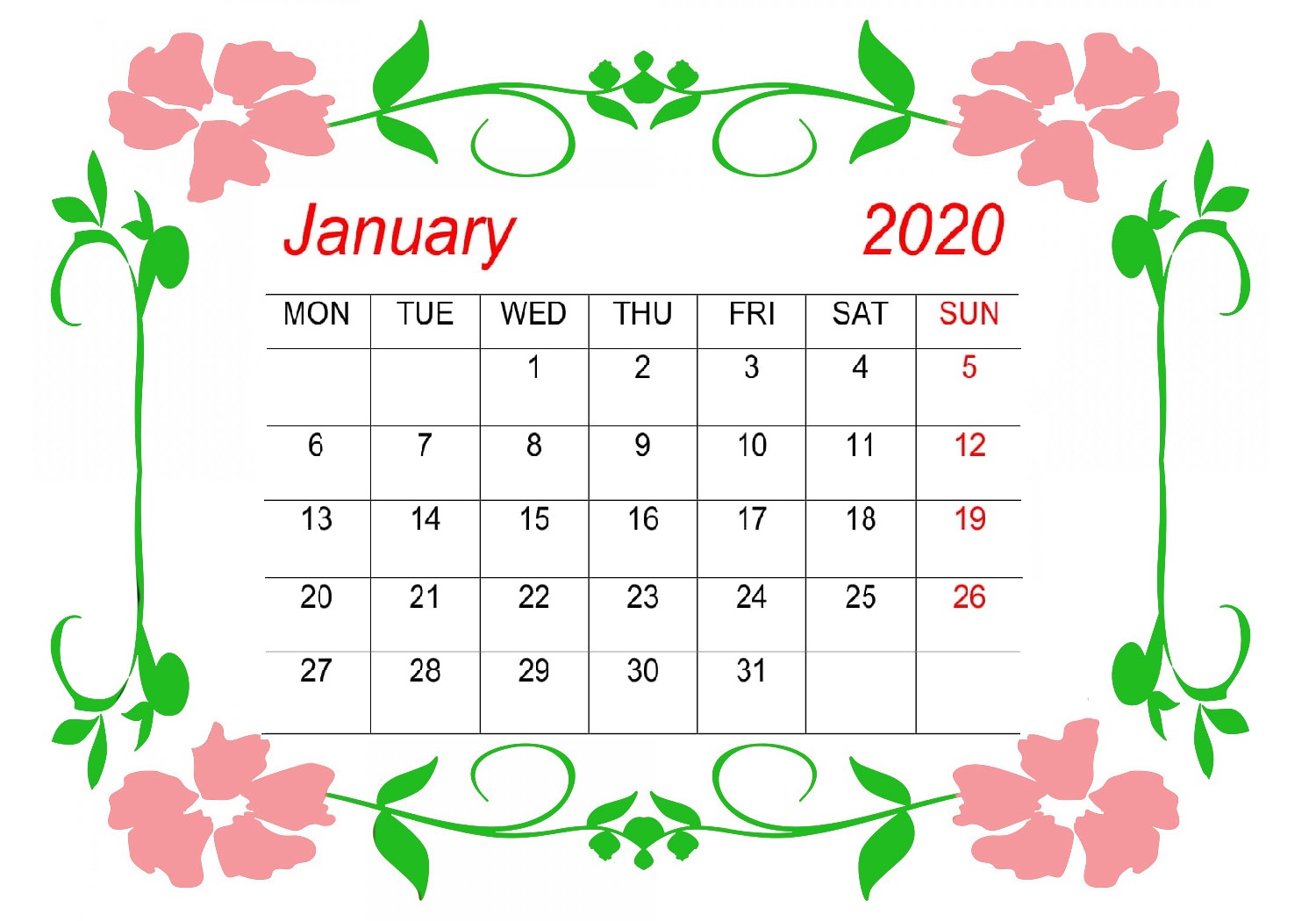 Free Download 21 Cute January Calendar 2020 Floral Wallpaper For