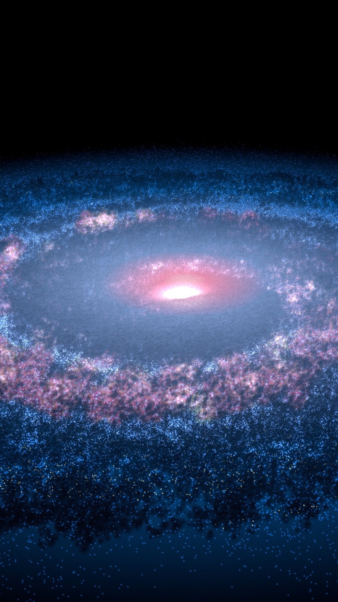 A breathtaking view of a spiral galaxy, showcasing a vibrant core and swirling arms of stars and dust. Perfect for an iPhone wallpaper