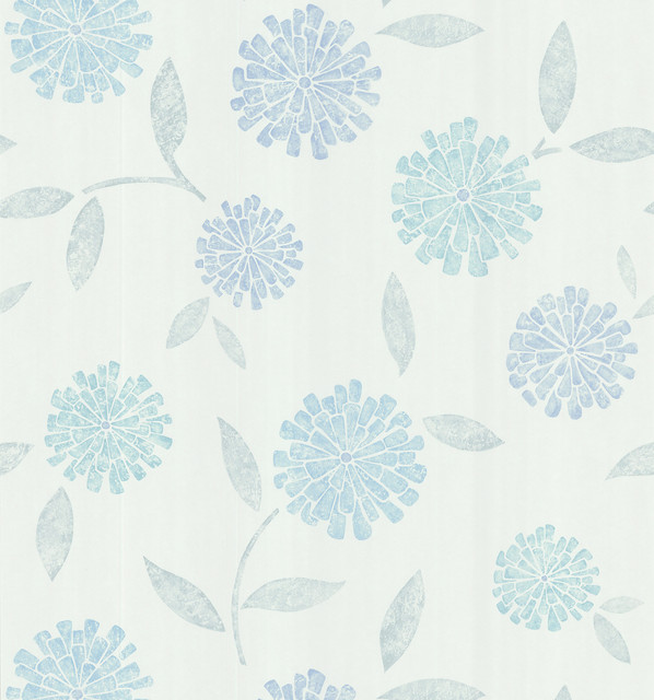 Aqua Modern Floral Wallpaper Contemporary By Brewster