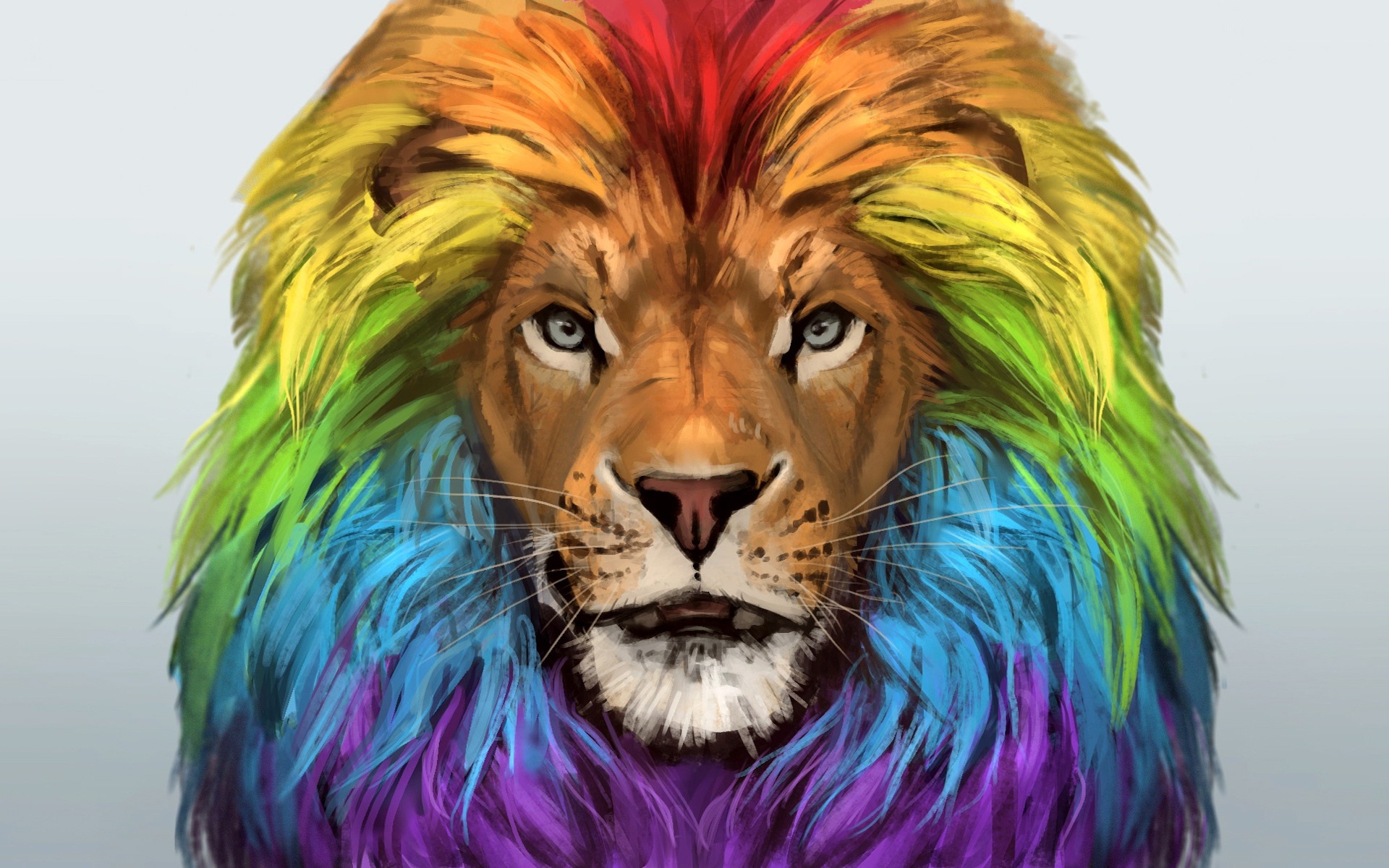 Download wallpapers lion art muzzle rainbow colorful portrait
