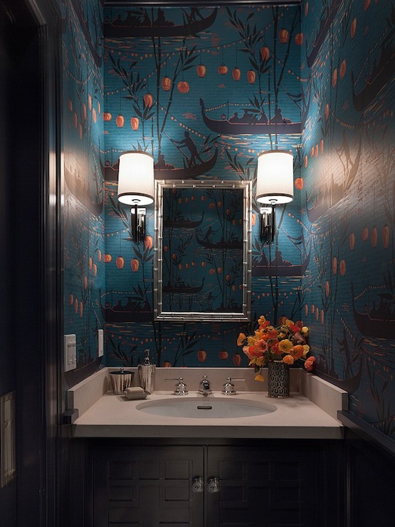 Wallpaper For Powder Rooms Asian Bathroom Ann Lowengart Interiors