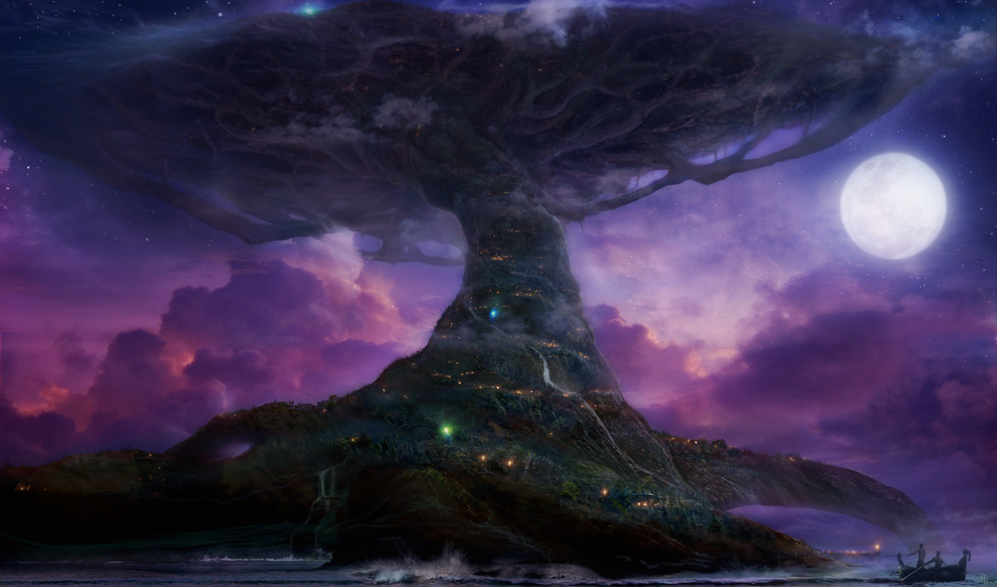 Teldrassil World Of Warcraft Tree Trees Moon Purple