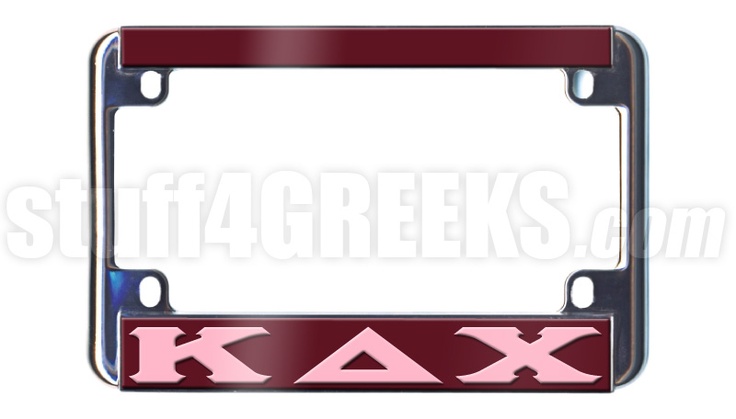This Kappa Delta Chi motorcycle tag frames all standard license plates