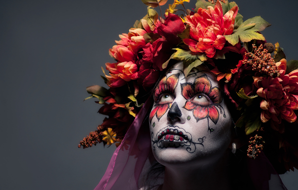 Day Of The Dead Face Paint Flowers Wallpaper Photos Pictures