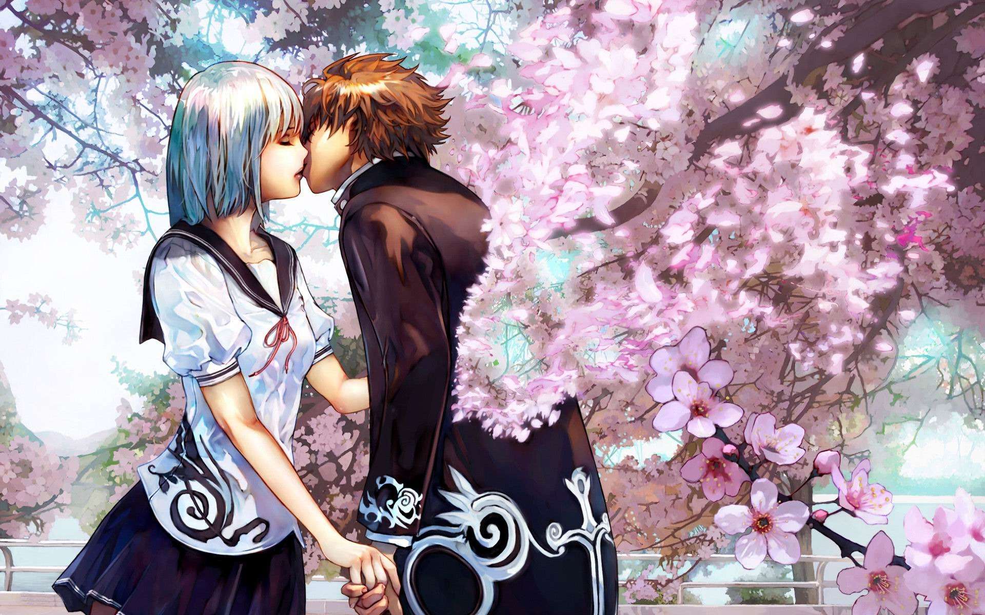 Anime couple kissing HD wallpaper