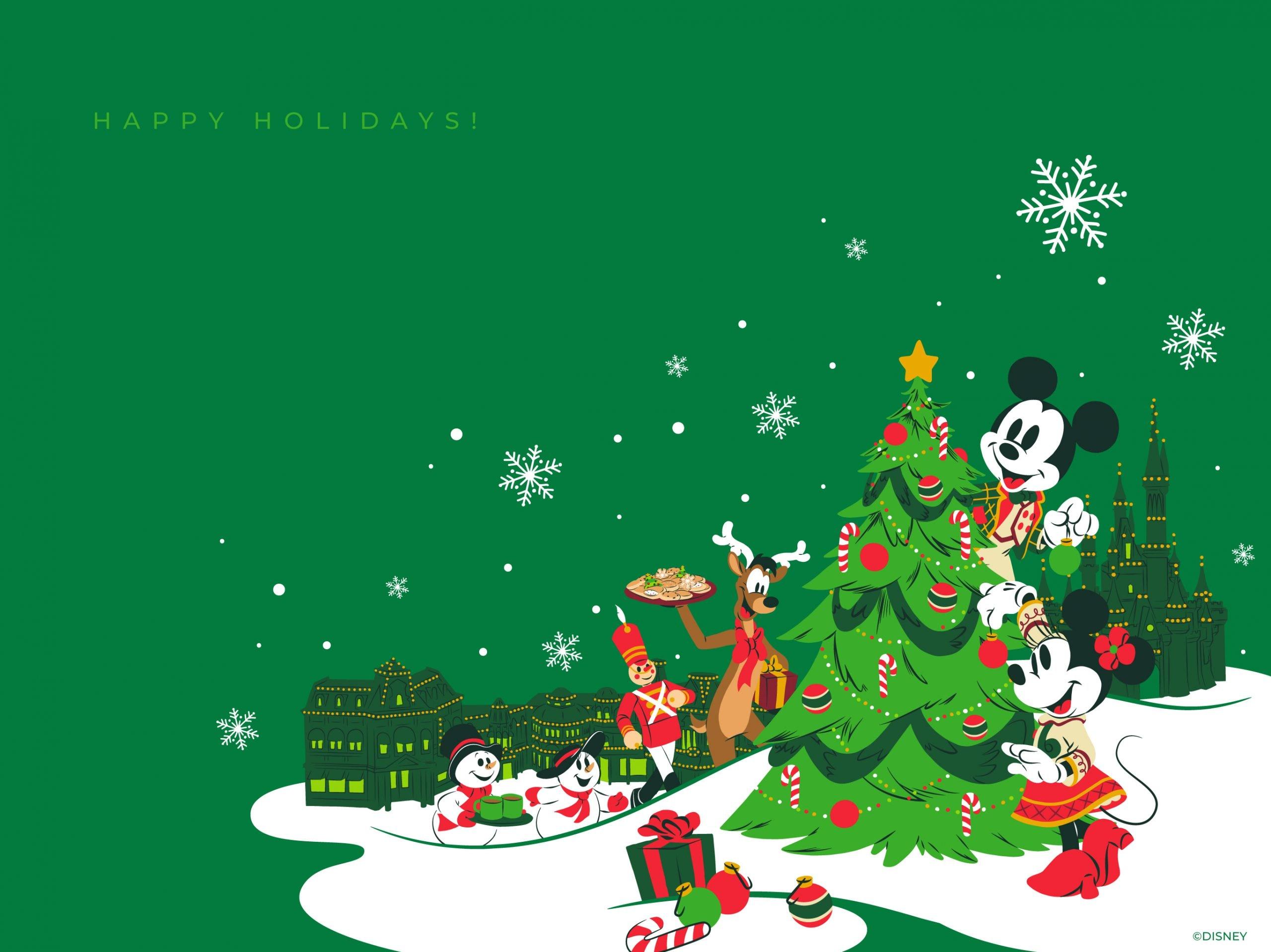 Mickey And Minnie Happy Holidays Wallpaper