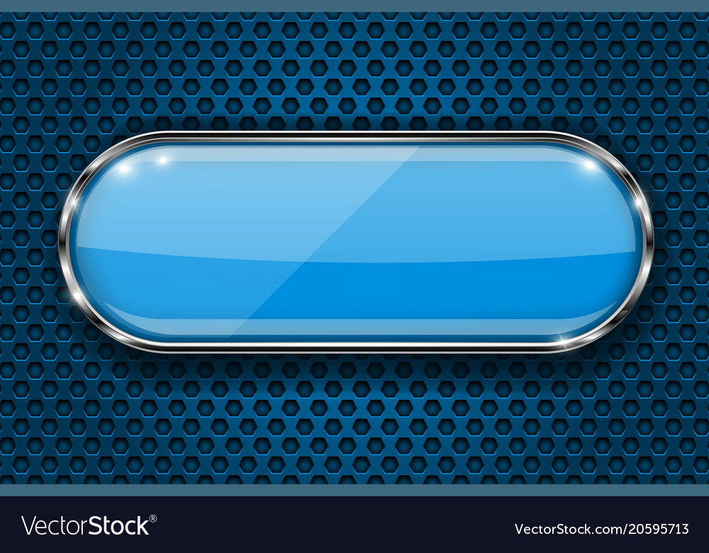 Blue Button On Perforated Background Oval Glass Vector Image
