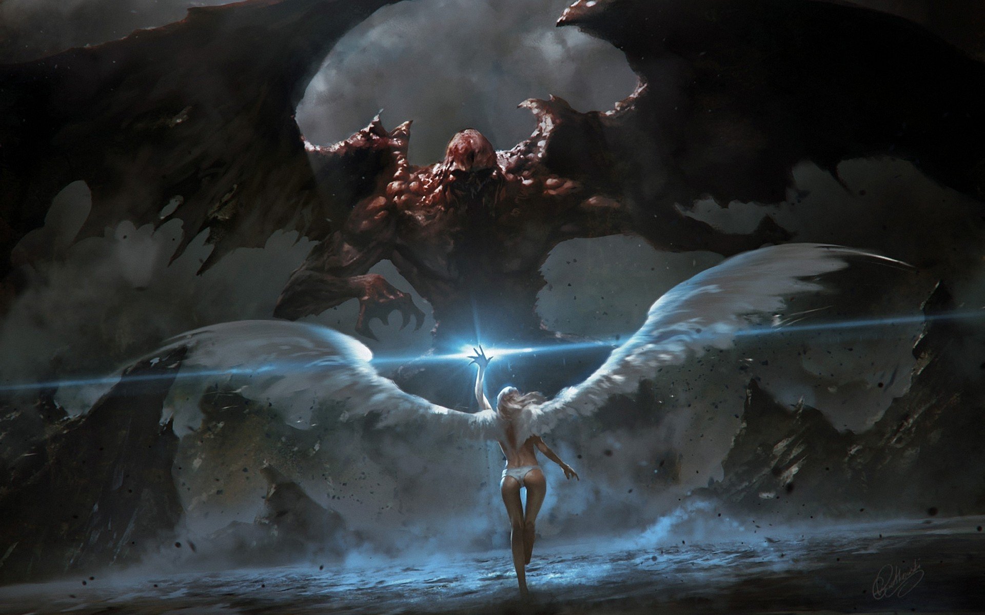 Angels Fighting Demons Fantasy Art Angel Wings Demon Wallpaper