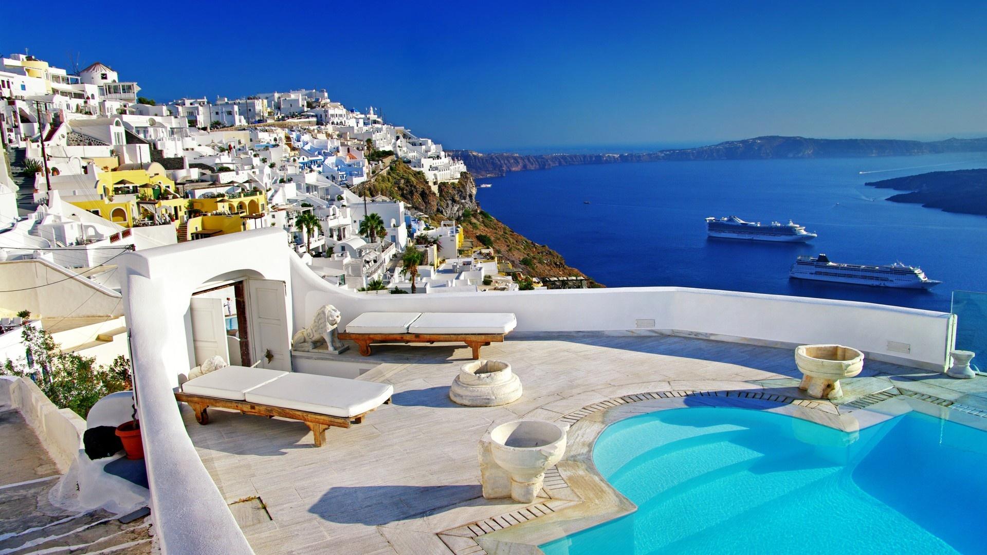 Santorini Luxury Hotels HD Wallpaper Background Image
