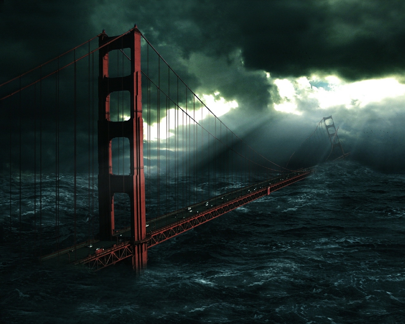 bridge golden gate bridge flood photomanipulations suspension bridge 800x640