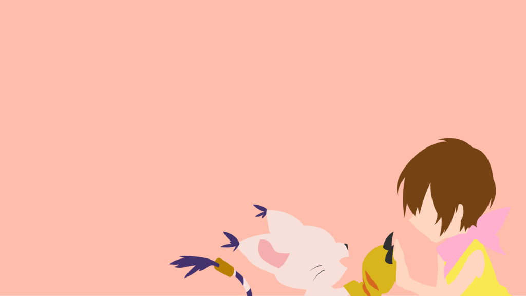 Kari And Tailmon From Digimon Minimalist Wallpaper