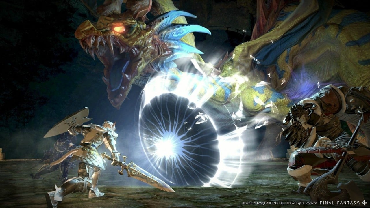 Final Fantasy XIV A Realm Reborn des Chocobos et un dragon en vido