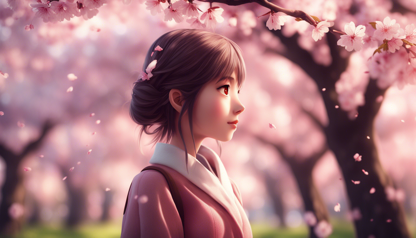 A Whimsical And Enchanting Scene Featuring Cute Anime Girl Surrounded By Vibrant Cherry Blossom Trees In Full Bloom The Should Have Bright Expressive Eyes Joyful Smile Exuding Sense Of Warmth Happiness Overall Atmosphere Wallpaper Be Tranquil Serene Evoking Feeling Peace Beauty