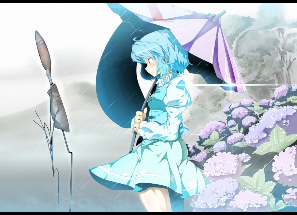 Blue Hair Red Eyes Short Tatara Kogasa Touhou Umbrella