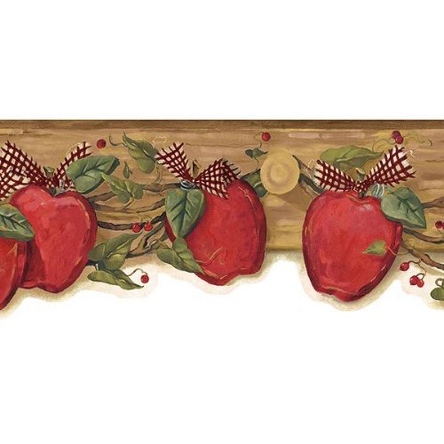 Free download Red Apple Garland Wood Wallpaper Border Kitchen Dining