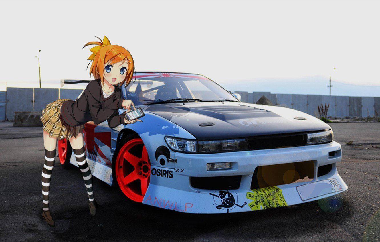 Download Anime Girl With Decorated JDM Car Wallpaper