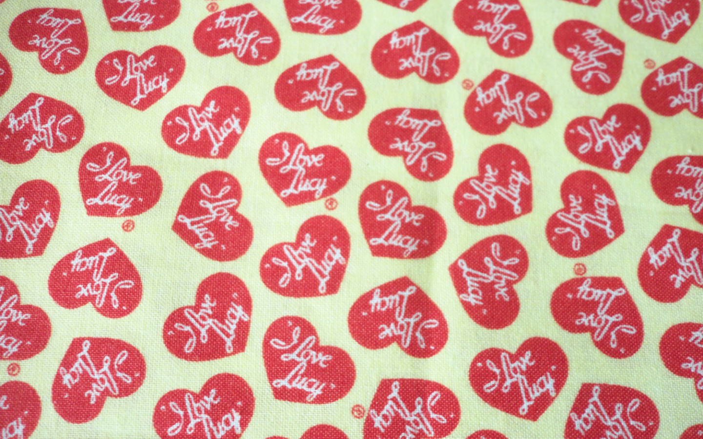 I Love Lucy Fabric Yellow Background Red Hearts Rare