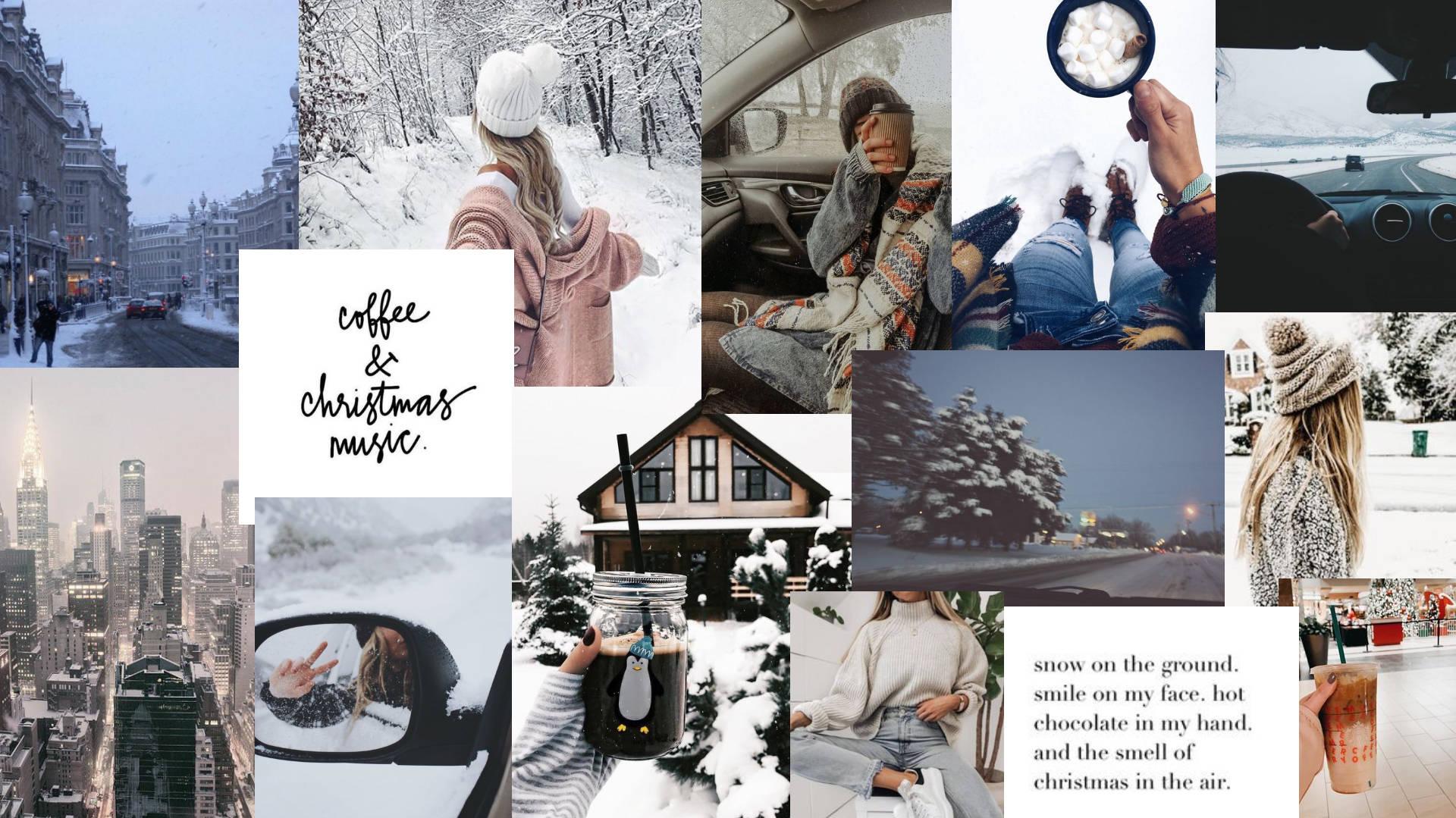Download Coffee Themed Christmas Collage Wallpaper
