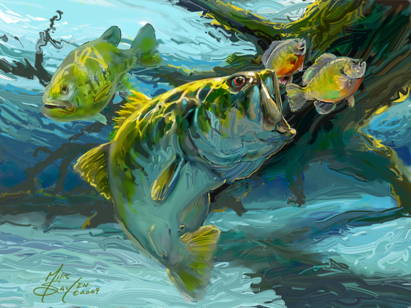 Bass Bluegill Fish Art A Contemporary Freshwater Fishing