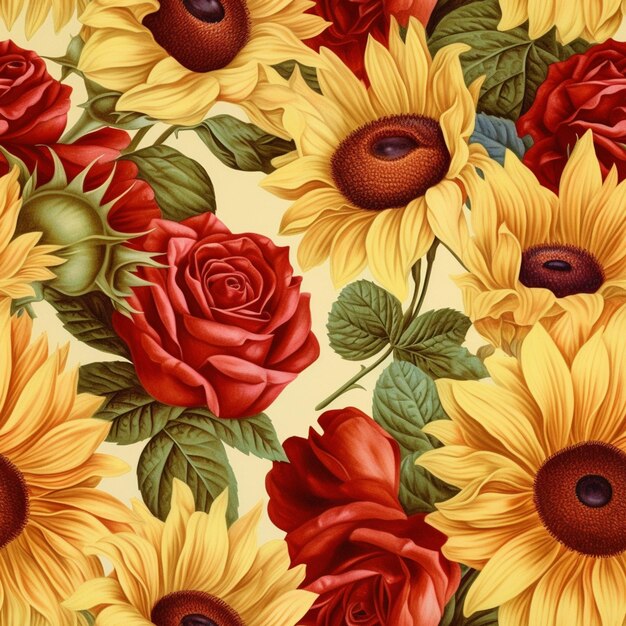 Sunflowers Red Roses Background Picture Wallpaper