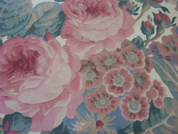 Vintage Wallpaper Yard Sanderson Cabbage Roses And Peony Cottage