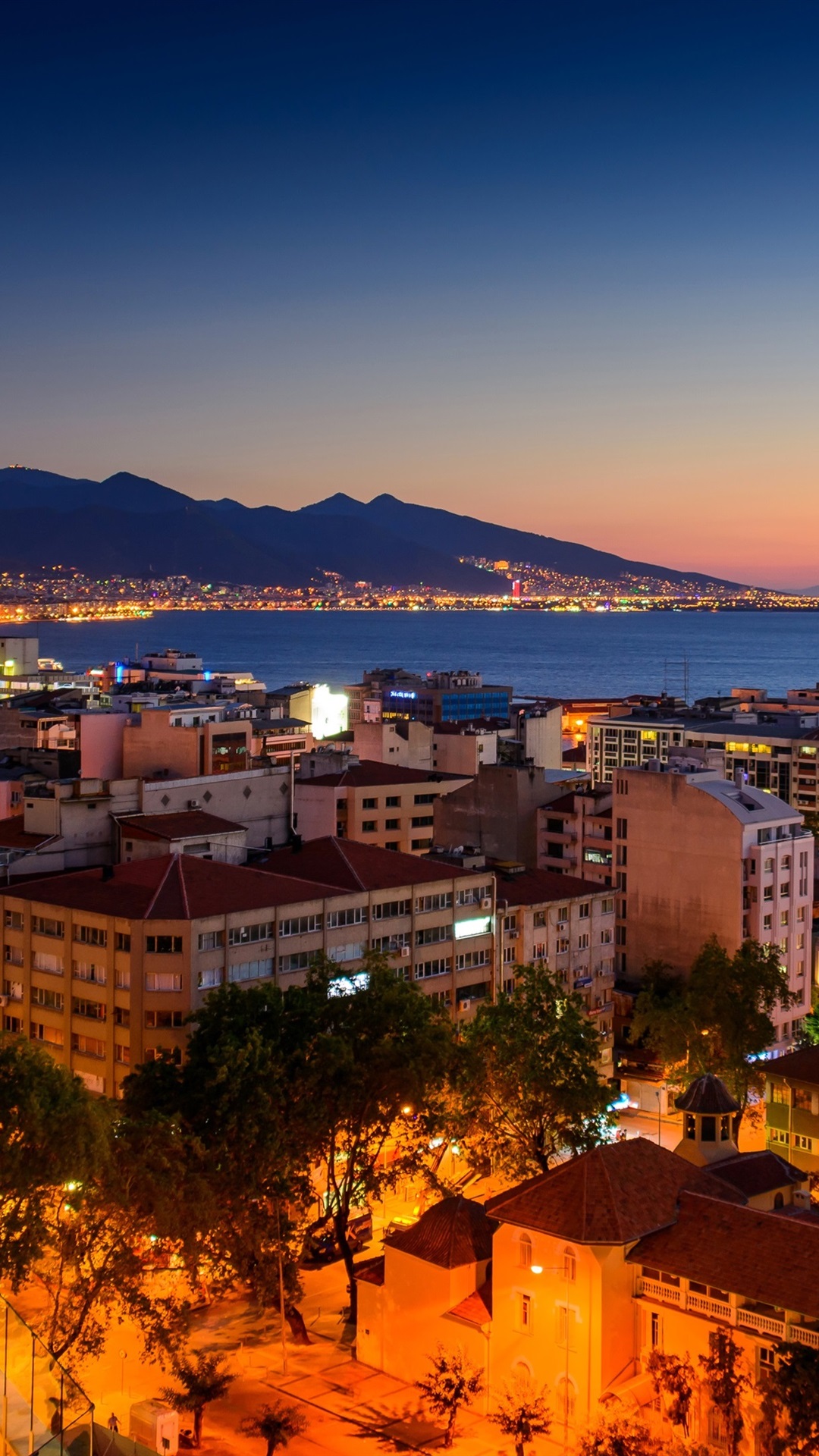 Turkey Izmir Night Houses Sea Coast Lights iPhone