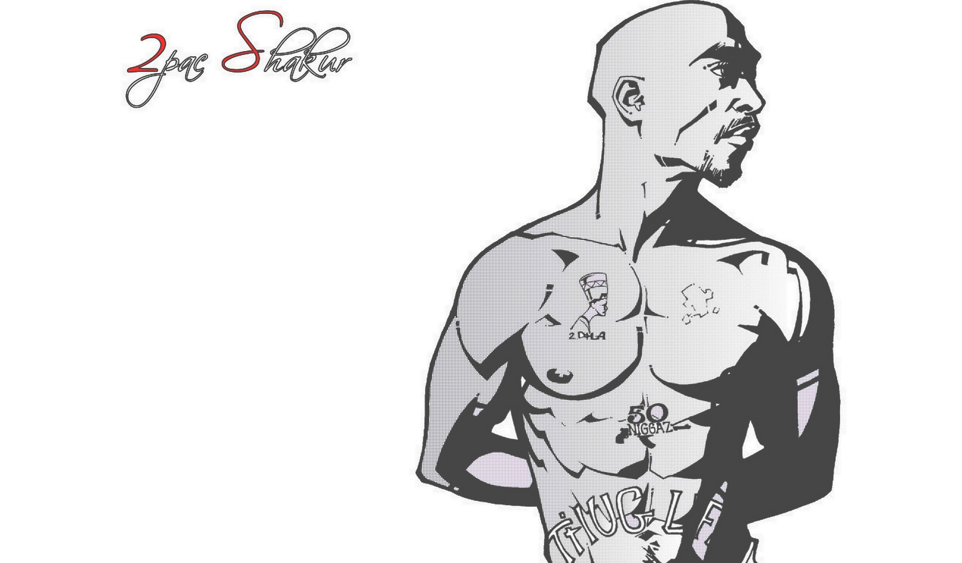 Shakur Tattoo White Standing Hip Hop Rap Music Design Style