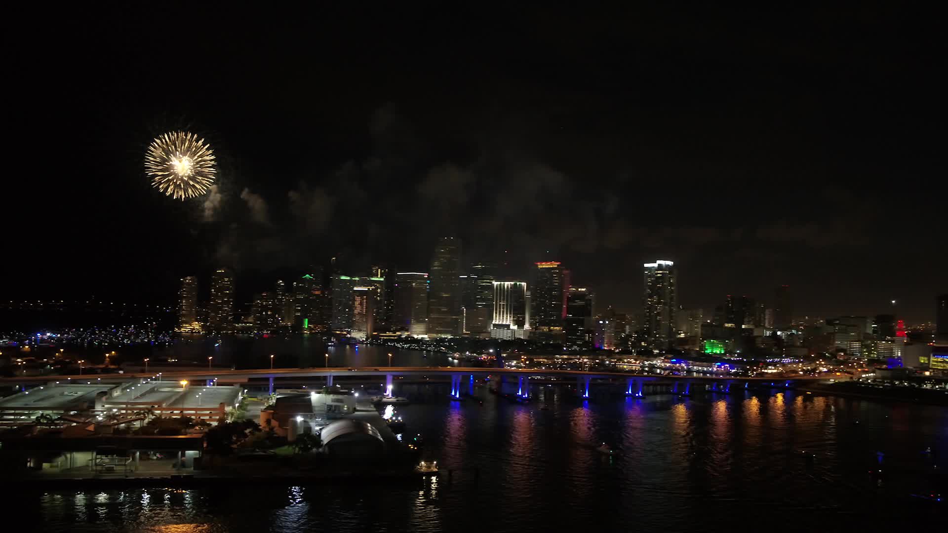 Fireworks Over A City Skyline