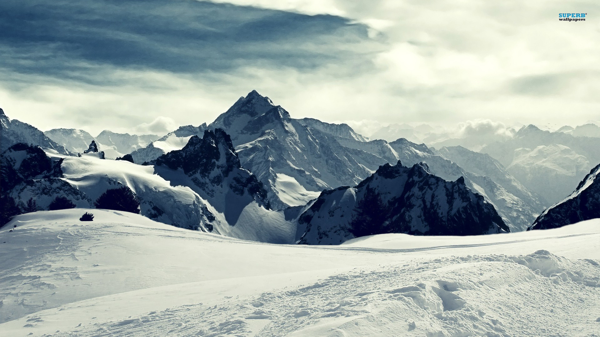 Snowy Ski Mountains HD Wallpaper Background Image
