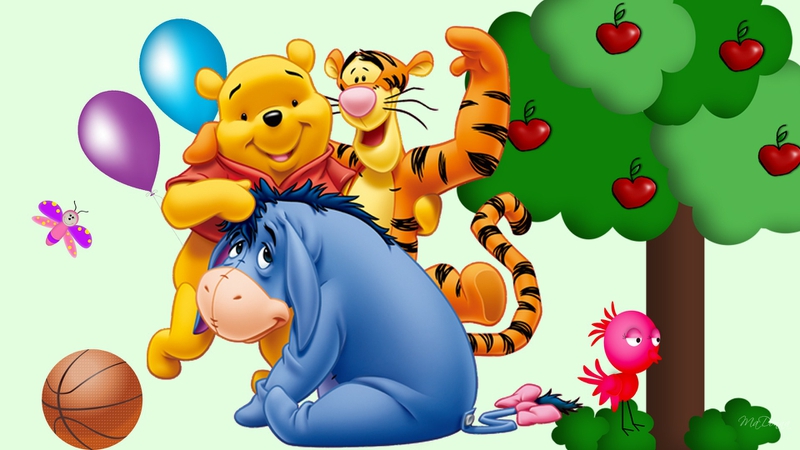 Tree Basketball Winnie Tigger And Eeyore Animals Other HD Wallpaper