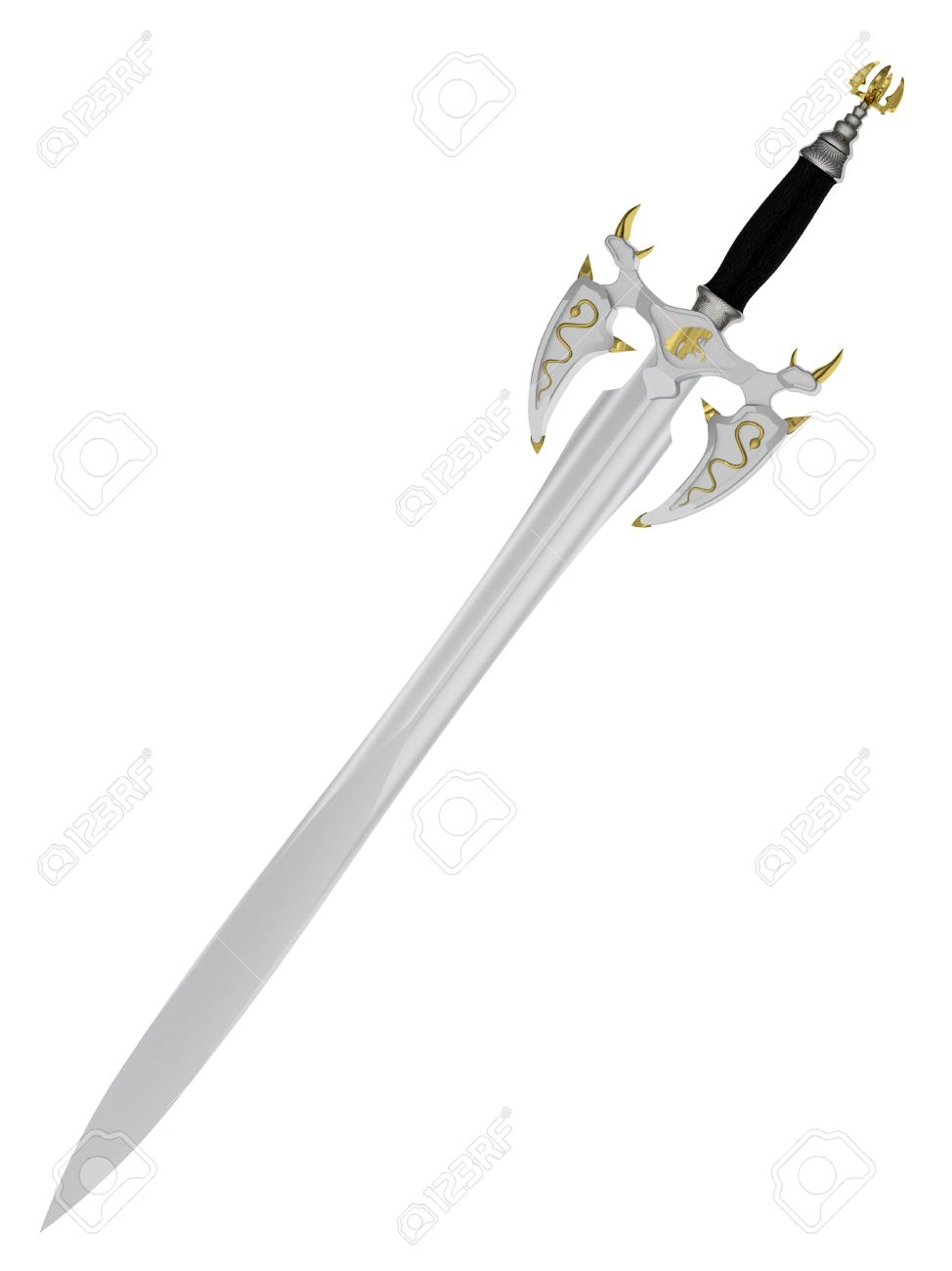 Ancient Gothic Sword With Matted Blade Isolated On White