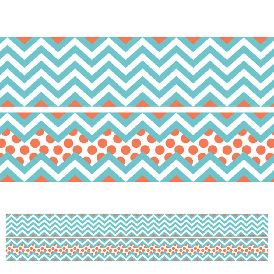 Turquoise Chevron Border With Coral
