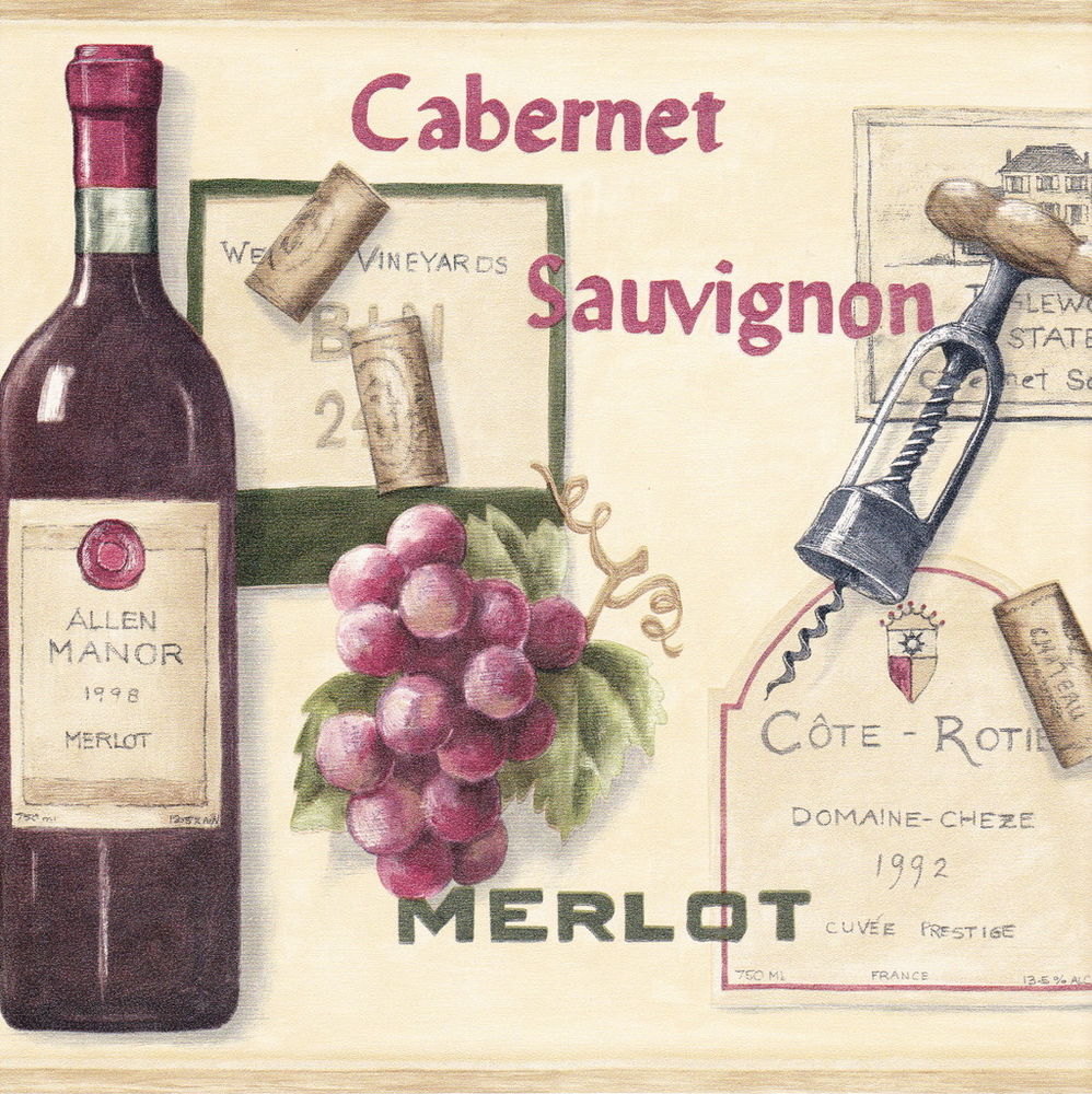 Grapes Wine Bottles Cork Screws Wallpaper Border Wall eBay
