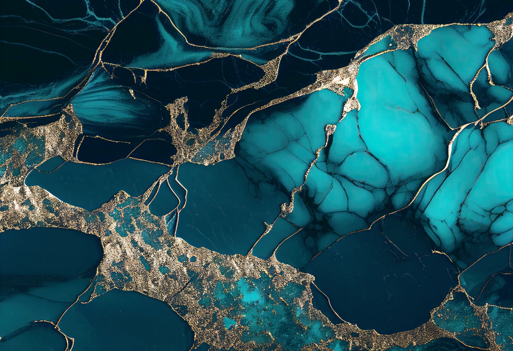 Fancy Faux Marble Teal Gold Wallpaper
