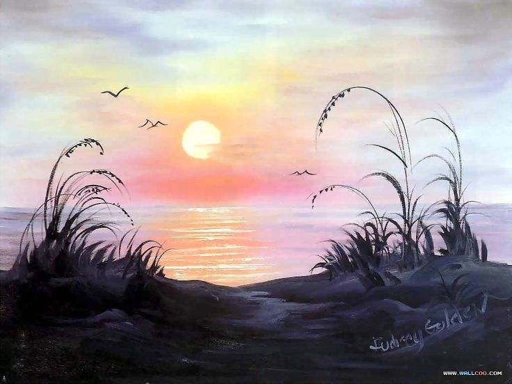 Bob Ross S Lanscape Oil Painting Wallpaper Ocean Sunrise
