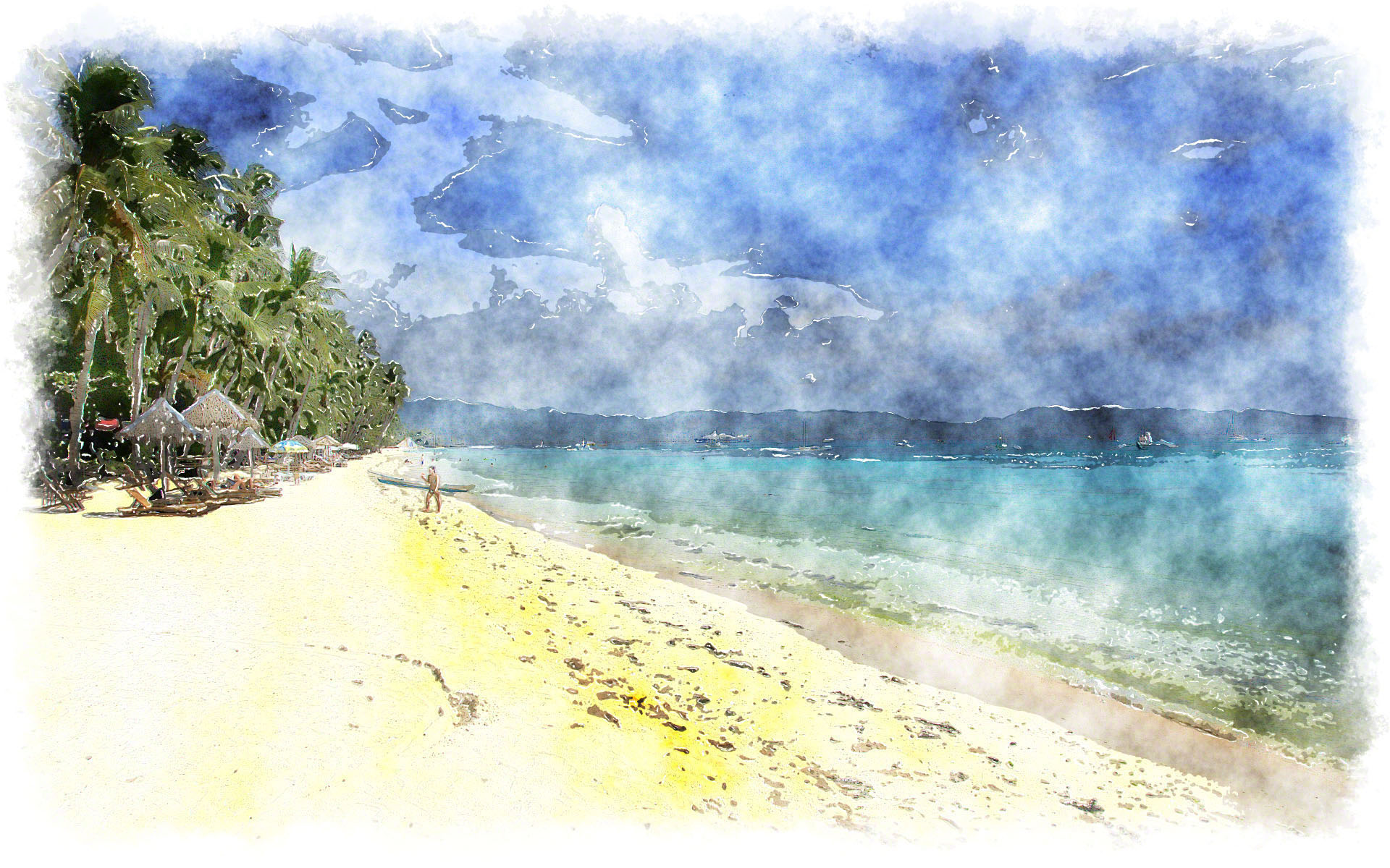 Watercolor Painting Tropical Beach Wallpaper Jpg