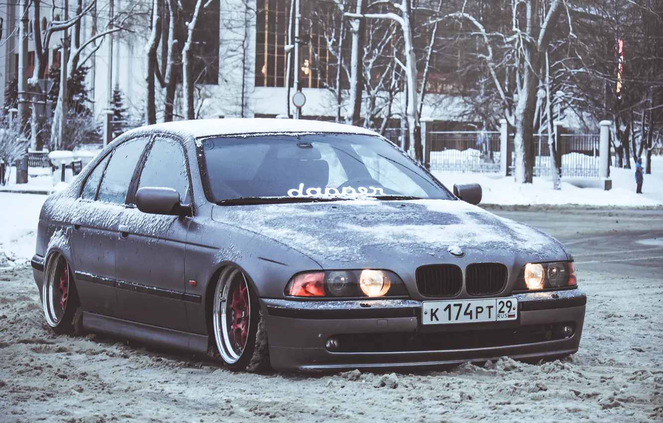 Wallpaper Winter Snow Bmw Lights E39 Stance Front Image