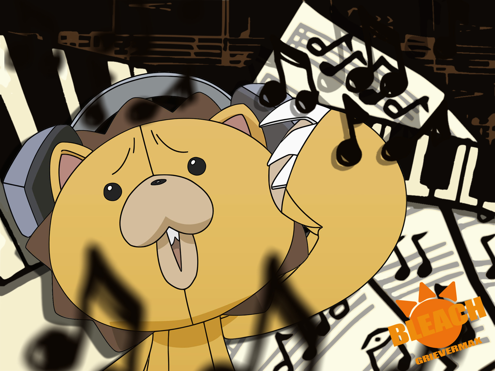 Kon With Headphones On In A Music Notes The Background Bleach