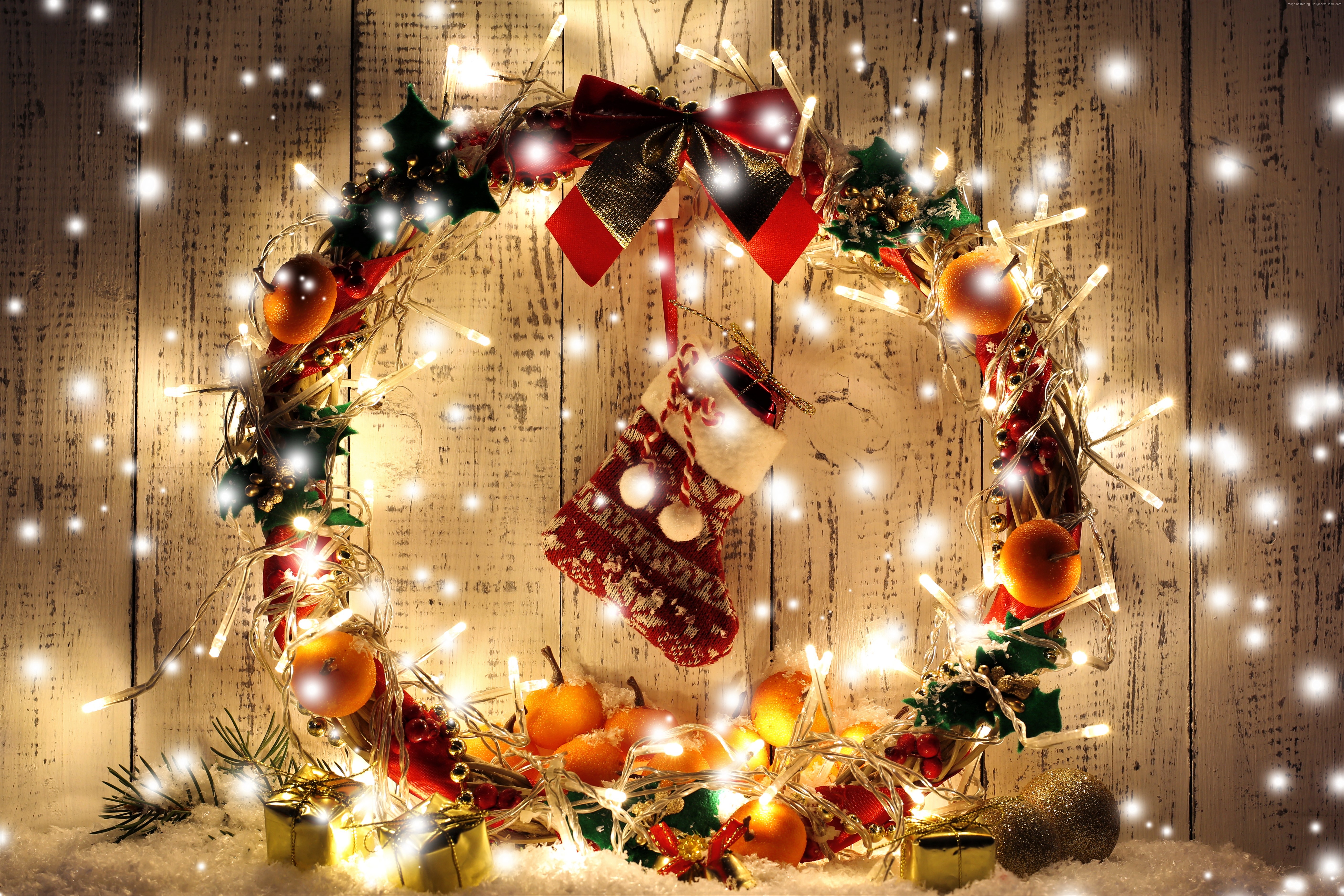 Lighted Christmas Wreath 5k Retina Ultra HD Wallpaper