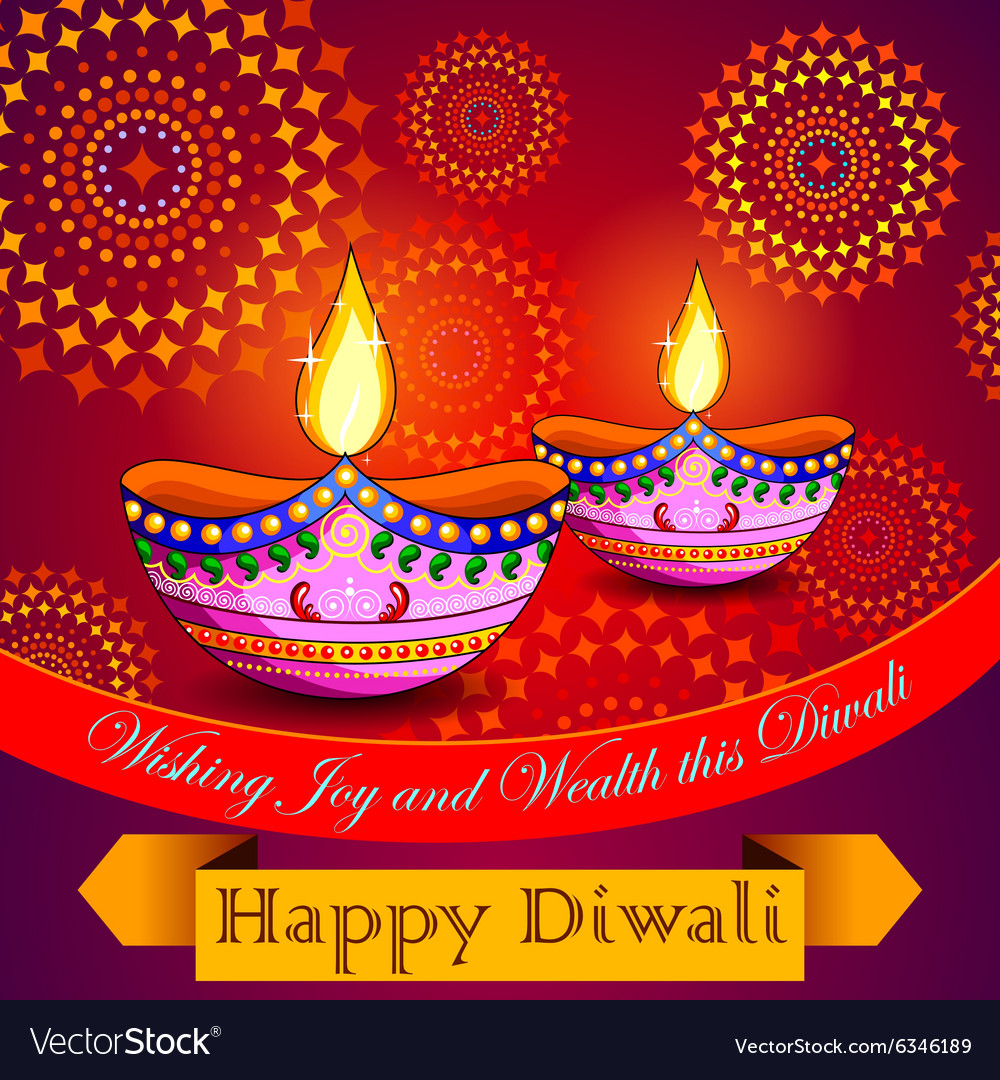 Happy Diwali Background With Diya And Firecracker Vector Image