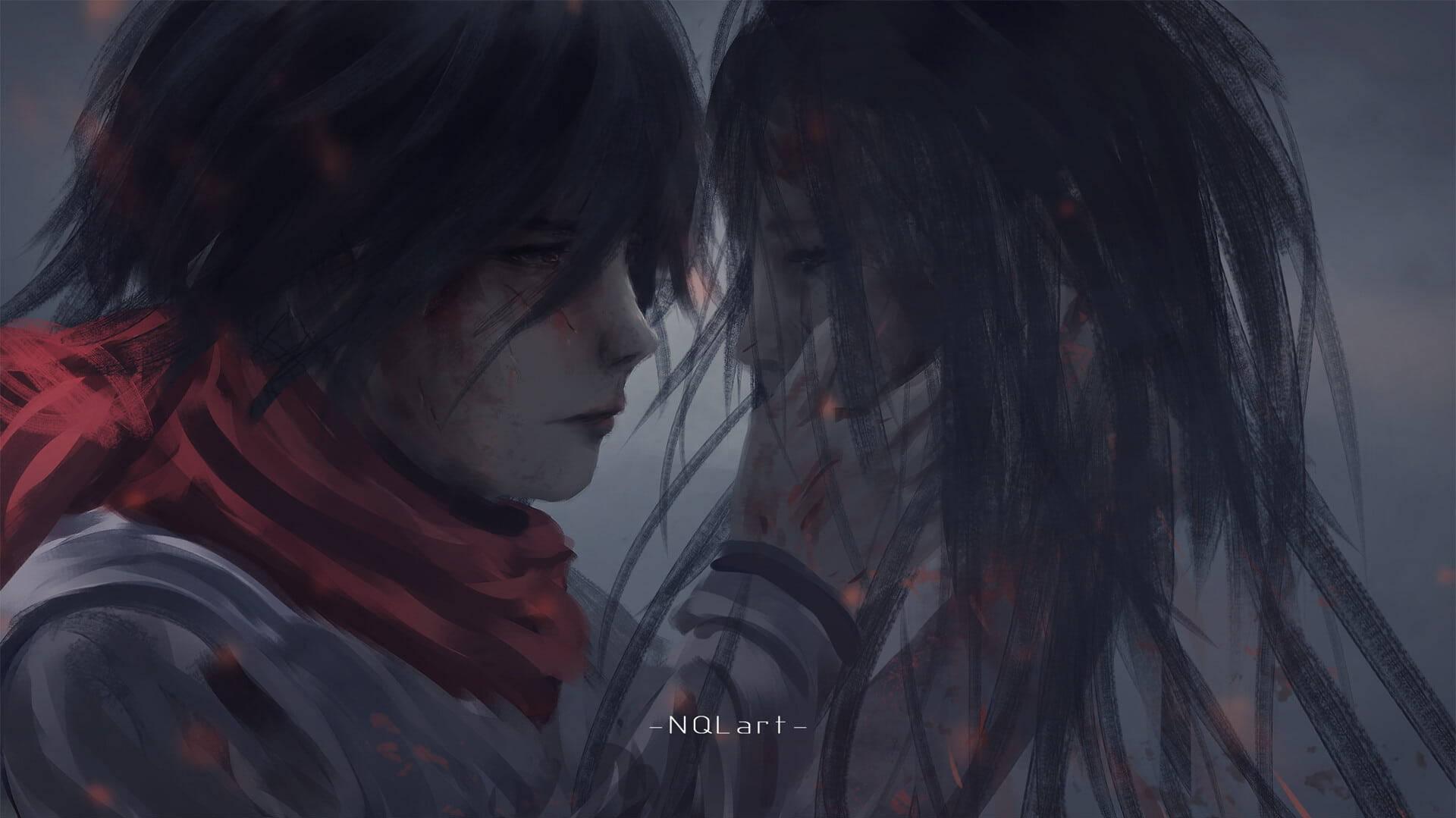 Mikasa And Eren Aesthetic Anime Couple Digital Painting
