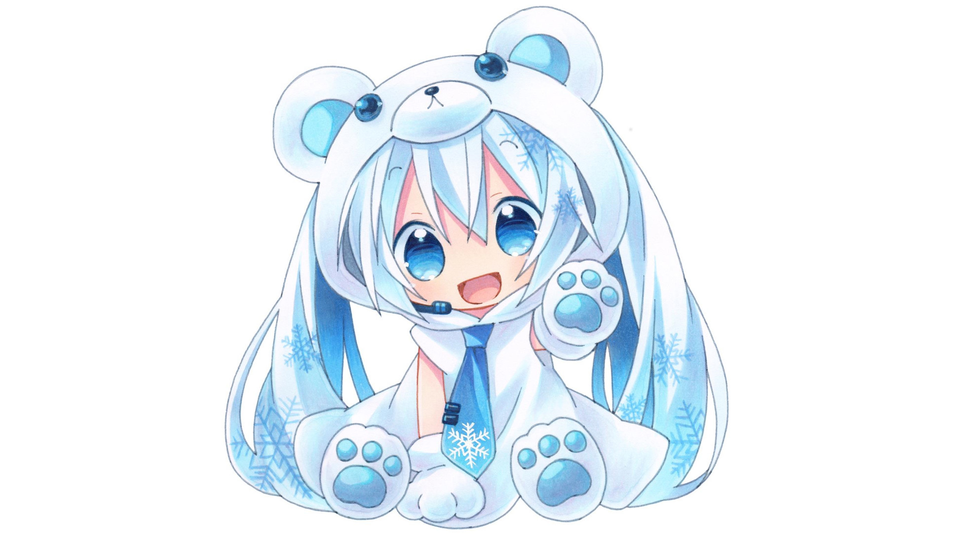 Adorable chibi anime girl in a polar bear costume, perfect for cute anime wallpapers