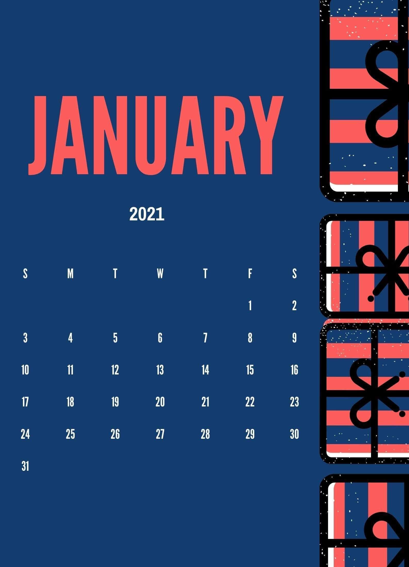 Cute January Calendar Wallpaper Design