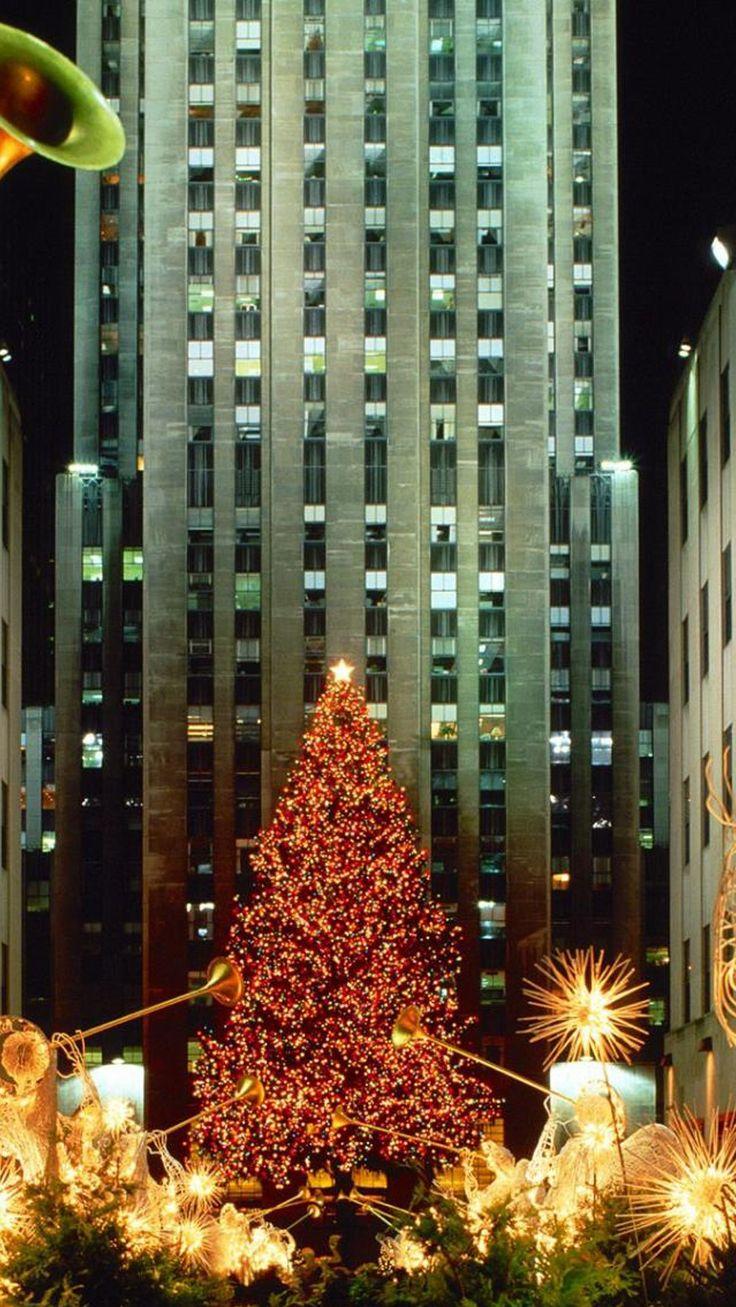 Christmas in New York Tree Lights Phone Wallpaper HD Check more at