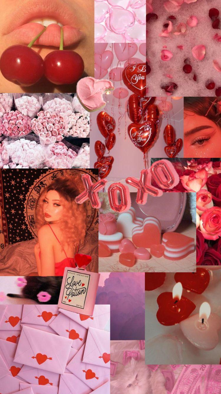 pink and red valentines day aesthetic iphone wallpaper