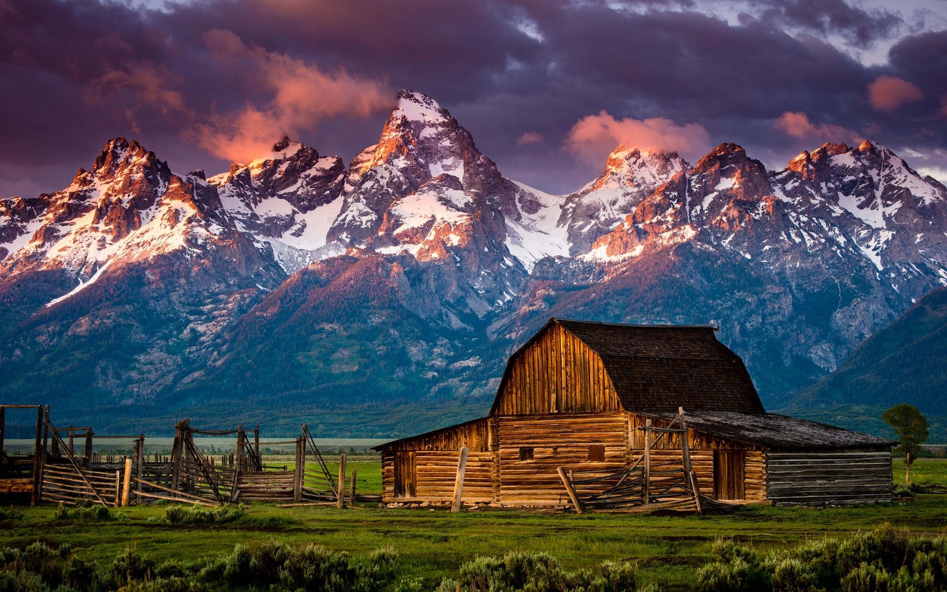 Mountain Log Cabin Wallpaper