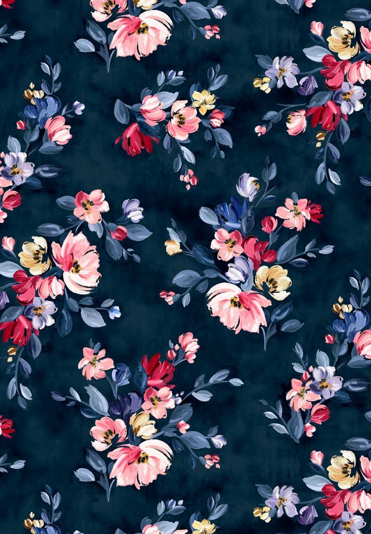 Navy Floral Wallpaper